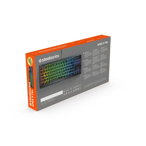 SteelSeries Apex 3 TKL - RGB Gaming Keyboard - Tenkeyless Compact Esports Form Factor - 8-Zone RGB Illumination - IP32 Water & Dust Resistant - English QWERTY Layout