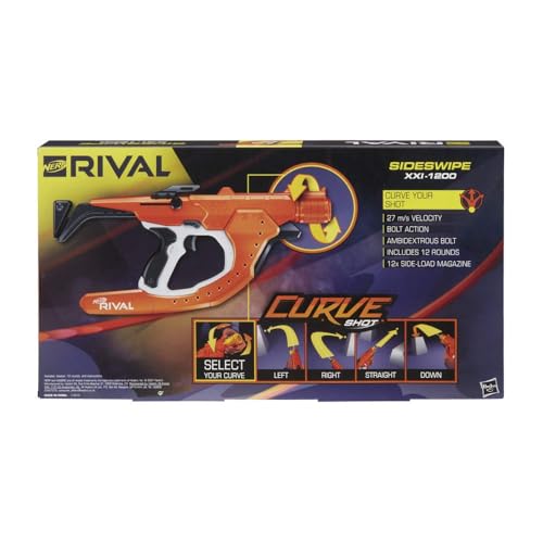 Nerf Rival Curve Shot Sideswipe XXI-1200 Blaster – Fire Curve Shots Left, Right or Downward, or Fire Straight Shots, multi colour