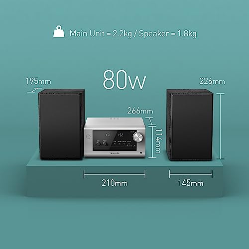 Panasonic SC-PM702EB-S Neat Micro Hi-Fi Compact Stereo System with CD, DAB+/FM Radio, USB and Bluetooth, 80W Speakers, Bass Control, Silver.