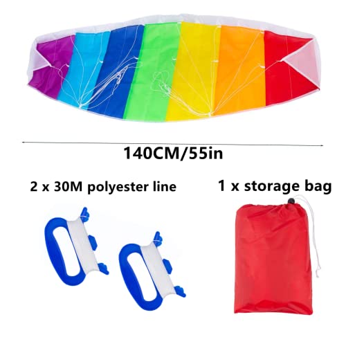 Nicoone Rainbow Kite for Children and Adults, Soft Stunt Sport Parafoil Kite with 30M/ 100FT Rope,Dual Line Sport Kite,Outdoor Seaside Beach Toy 1. 4M