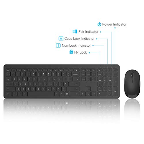 Wireless Keyboard & Mouse Sets - Slim Thin Wireless Keyboards and Mouse Combo Full Size Keyboard with Numeric Keypad Adjustable DPI Wireless Mouse - Black