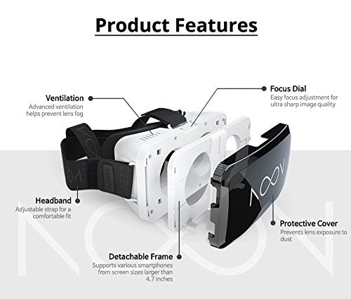 NOON VR Virtual Reality Headset for Android & IOS (Apple) Smartphones from 4.7 with VR Streaming from your PC