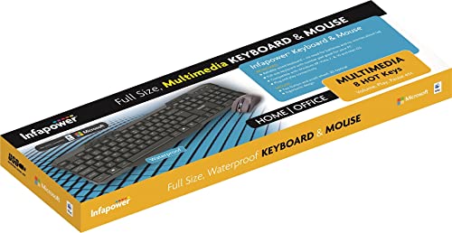 Infapower X203 Full Size Wired Keyboard and Mouse, Black