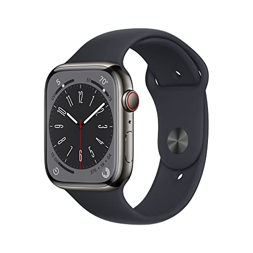 Apple Watch Series 8 (GPS + Cellular 45mm) Smart watch - Graphite Stainless Steel Case with Midnight Sport Band - Regular. Fitness Tracker, Blood Oxygen & ECG Apps, Water Resistant