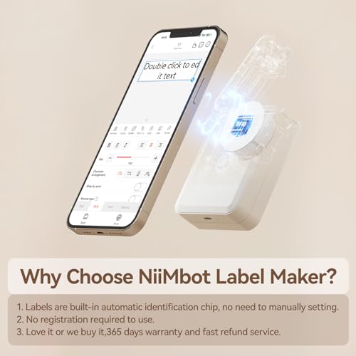 NIIMBOT Label Maker Machine D110 Sticker Printer Maker with 1 Roll White Starter Label Paper,Wireless Technology USB Rechargeable Thermal Label Printer for School Office Home Organization(White)