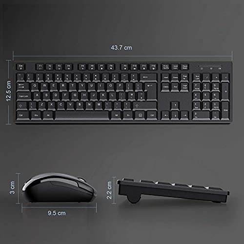 Wireless Keyboard and Mouse Set, 2.4G Wireless Keyboard Mouse with USB Receiver, Full Size QWERTY UK Keyboard with Numeric Keypad & Multimedia Shortcuts for Windows Computer Laptop PC, Black