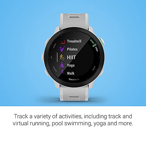 Garmin Forerunner 55 Easy to Use Lightweigh GPS Running Smartwatch, Running and Training Guidance, Safety and Tracking Features included, White