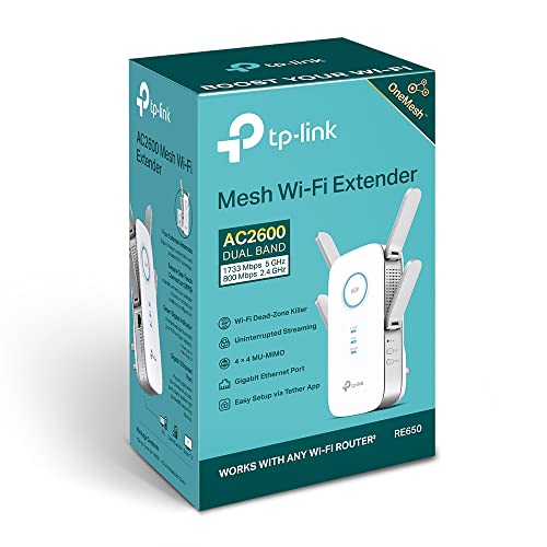 TP-Link AC2600 Dual Band Mesh Wi-Fi Range Extender, Wi-Fi Booster/Hotspot with 1 Gigabit Port, Dual-Core CPU, Built-In Access Point Mode, Works with Any Wi-Fi Router, Easy setup, UK Plug (RE650)