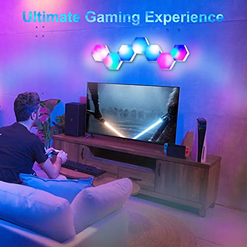 Hexagon Lights LED Light Panels,Smart RGB LED Wall Lights App & Remote Control Gaming Lights Music Sync Hexagon Light Panels DIY Geometry Ambience Lighting for Gaming Room Bedroom Streaming,10 Panels