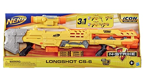 Nerf N-Strike Icon Series - Longshot CS-6 Foam 3 in 1 Blaster + 12 Official Nerf Elite Icon Darts - 8+ Years - E8886EU50