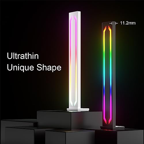 White Slim LED Ambient Light, 2-Piece Smart RGB Gaming Light, Metal Aluminum Housing with App Control and Music Sync Rhythm Mode, Warm Tone Ambient Lighting for Desktop Gaming, PC