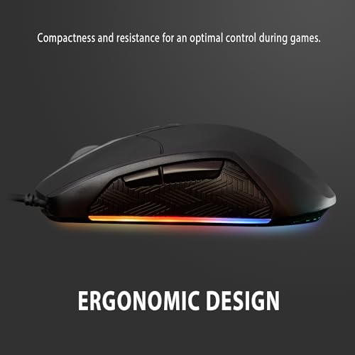 SPYCO Action MO-101, Ergonomic Gaming Mouse, 7200 DPI, RGB Light with 6 Chromatic Effects, Weight 123 Grams, 7 Programmable Buttons, Braided Wire