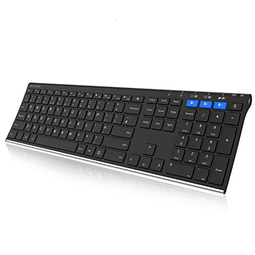 Arteck Universal Bluetooth Keyboard Stainless Steel Full Size UK Layout Wireless Keyboard for Windows, iOS, Android, Computer Desktop PC Laptop Surface Tablet Smartphone Built in Rechargeable Battery