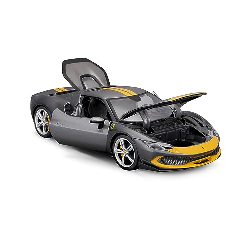 Bburago 1/18 FERRARI-296 GTB-Grey and Yellow | Scale Model car for Children | for Ages 3+ | 16017GR