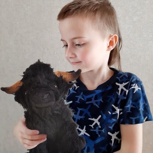 LabDip High Land Cow Stuffed Animals Plush Toy,Realistic Black Cow Plush Doll,Realistic Soft Cuddly Farm Toy, Soft Cuddly High Land Cow Plushies Farm Toy for Farm Home Decor Kids Gift - Black