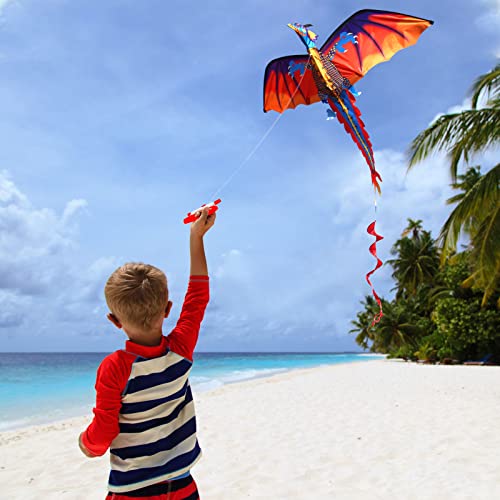 Touch the sky Huge Dragon Kite for Kids and Adults Easy to Fly-55inch x 62inch Single Line with Tail 90M String