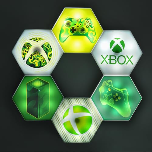 Paladone Hexagon LED Lights, Xbox Free Standing or Wall Mountable Customizable Game Room Decor Lighting with Remote-Controlled Light Phasing and Music Reactive Modes