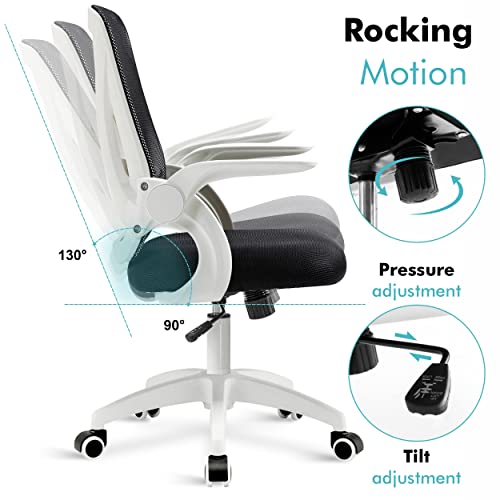 Office Chair For Home, Desk Chair, Mesh Swivel Chair With 90° Flip-up Armrest Computer Chair With Lumbar Support Adjustable Height, Back Support 360° Rotation Gaming Chair For Home Office
