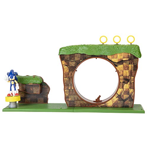 Sonic The Hedgehog Green Hill Zone 2.5” / 6cm Action Figure, Working Spring Platform and Accessories Included, Set for Any Sonic Fan, Greenhills Playset