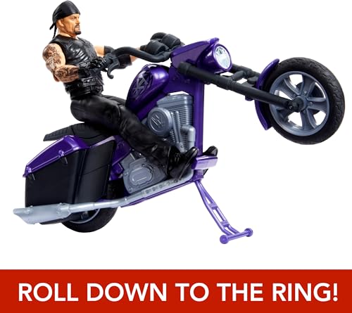 WWE Wrekkin' Action Figure & Toy Vehicle Set, Undertaker with Slamcycle Motorcycle with Lanching Action and Breakable Parts, HTR84