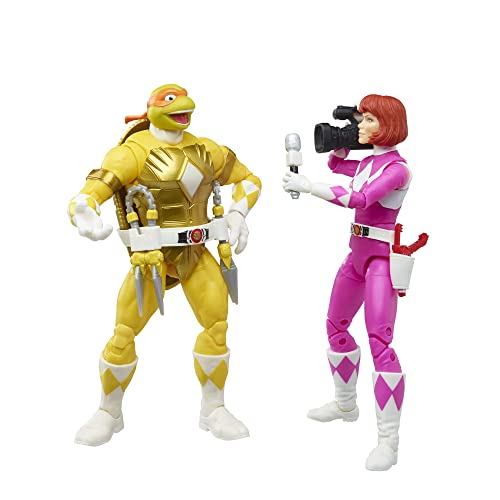 Hasbro Power Rangers x Teenage Mutant Ninja Turtles Mike as Yellow April as Pink Action Figure Set,Pink,yellow