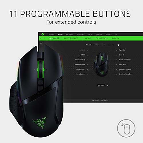 Razer Basilisk Ultimate with Charging Station - Wireless Gaming Mouse with 11 Programmable Buttons (Optical 20k Focus+ Sensor, Optical Mouse Switch, RGB Chroma, Customisable Scroll Wheel) Black