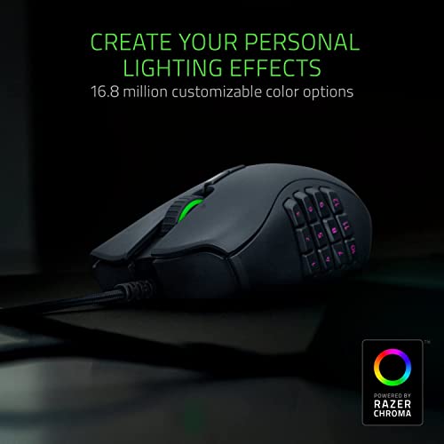 Razer Naga Trinity - MOBA/MMO Wired Gaming Mouse (3 Interchangeable Side Plates, 16,000 DPI 5G Optical Sensor, Up to 19 Programmable Buttons, Mechanical Switches, RGB Chroma) Black