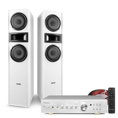 Fenton Floor Standing HiFi Tower Speaker System with AD200A Bluetooth Amplifier - SHF700W White