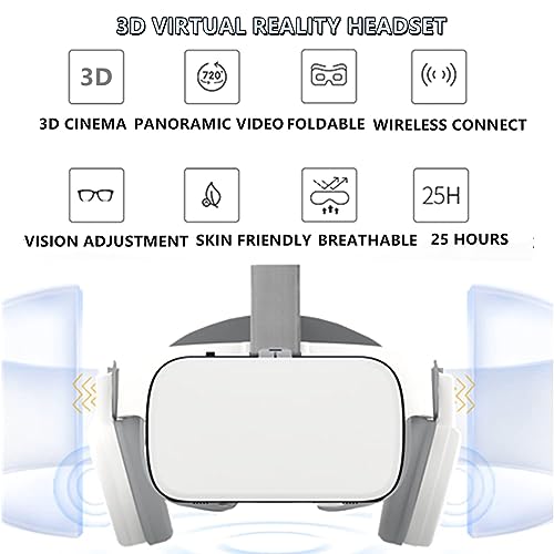 VR Headset for Phone Virtual Reality headsets with Remote Control, Mobile VR 3D Video Glasses Goggles for Movies & Play Games, Compatible for iPhone Android Phones (White)