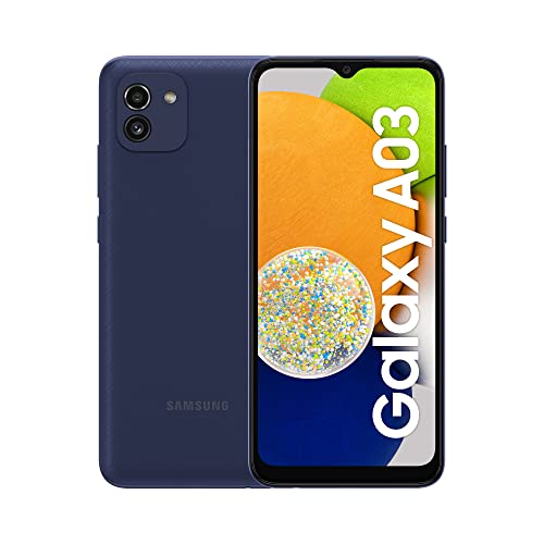 Samsung Galaxy A03 Android Smartphone, 6.5-Inch Infinity-V HD + Display, 4 GB of RAM and 64 GB of Expandable Internal Memory, 5,000 mAh Battery, Blue