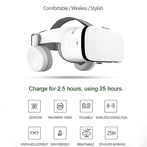 VR Glasses for phones, Bluetooth VR Headset for iphone/Samsung phone 3D Virtual Reality Glasses with Wireless Remote Control, VR Glasses for Movies & Games Compatible for Android/iOS Phones (White)