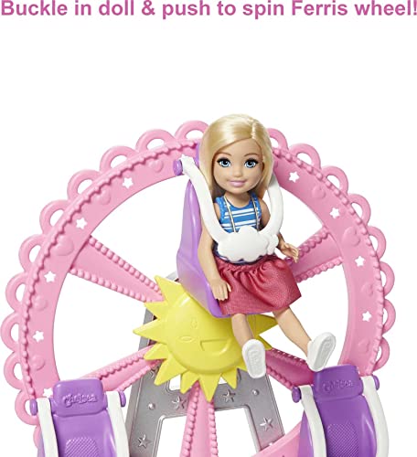 Barbie Club Chelsea Doll and Carnival Playset, 6-Inch Doll, Fashion and Accessories, Ferris Wheel, Bumper Cars, Puppy,Gift for 3 to 7 Year Olds, GHV82