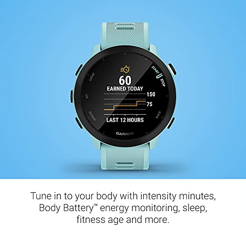 Garmin Forerunner 55 Easy to Use Lightweigh GPS Running Smartwatch, Running and Training Guidance, Safety and Tracking Features included, Aqua