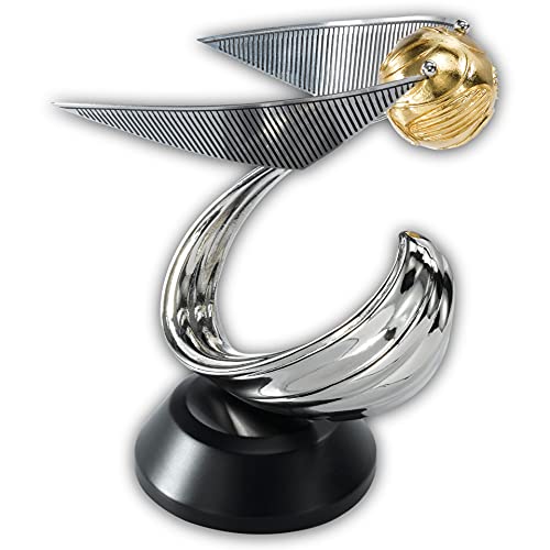 The Noble Collection Harry Potter Golden Snitch Sculpture - 7in (18cm) 24k Gold and Silver Plated Sculpture on Wood Display Base - Officially Licensed Film Set Movie Props Gifts