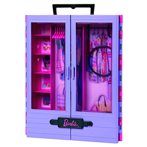 Barbie Fashionistas Ultimate Closet Accessory, Translucent Doors, Storage Spaces, Fold-out Rack, 6 Hangers, Great Gift for 3 Years Old & Up