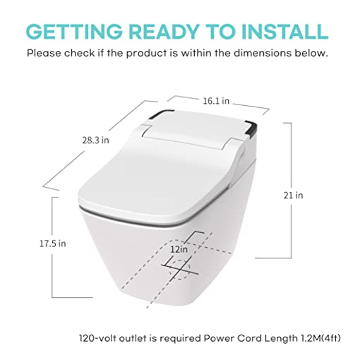 VOVO STYLEMENT TCB-090SA Smart Bidet Toilet for bathrooms, Elongated One Piece Toilet with Auto Open/Close Lid, Auto Dual Flush, Heated Seat, UV LED Made in Korea - Floor Drain