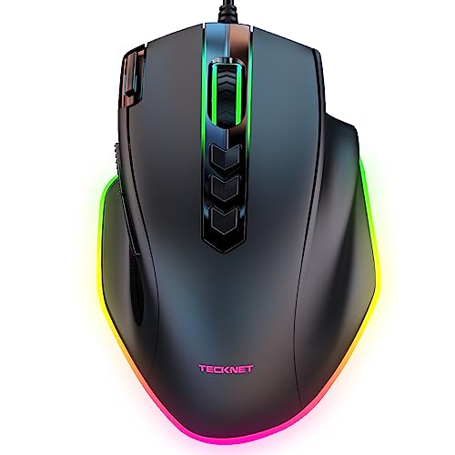 TECKNET Wired Gaming Mouse, 10000 DPI Adjustable RGB Gaming Mice with 11 Programmable Macro Buttons & Fire Button, 8 RGB Backlit, Laptop Gaming Mice, Ergonomic Gaming Mouse for PC Windows/Vista