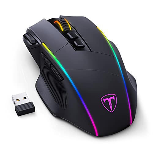 Wireless Gaming Mouse, Tripe-Mode 2.4G/USB-C/Bluetooth Mouse Up to 10,000DPI, RGB Backlit, Ergonomic Mouse with 8 Programmable Buttons, Rechargeable Wireless Mouse for Laptop, PC, Mac Gamer-Black