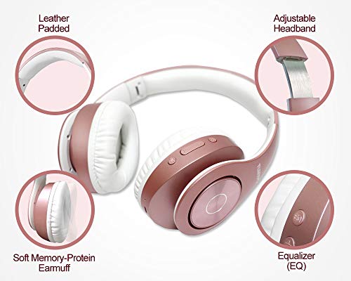 TUINYO Bluetooth Headphones Wireless, Over Ear Stereo Wireless Headset 40H Playtime with deep bass, Soft Memory-Protein Earmuffs, Built-in Mic Wired Mode PC/Cell Phones/TV- Rose Gold