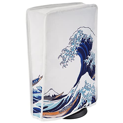 PlayVital Dust Cover for ps5, Waterproof Dust Guard for ps5 Console, Anti Scratch Dust proof Cover Sleeve for ps5 Console Digital Edition & Disc Edition - The Great Wave