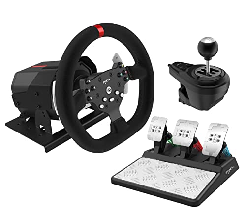 PXN V10 Gaming Racing Steering Wheel and Pedals, Gear Shifter with Driving Force Feedback, 270/900 Degree Rotation, Compatible with Windows PC, PS3, PS4, Xbox One, Xbox Series