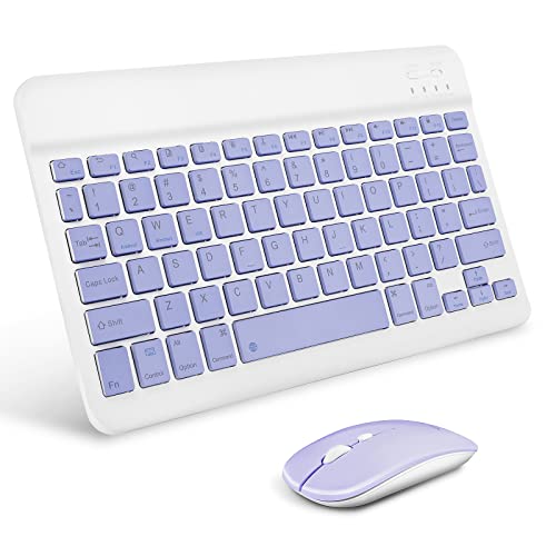 Portable Wireless Keyboard, AIMMIE Rechargeable10 Ultra Slim Universal Tablet Keyboard with Wireless Mouse, Small Wireless Bluetooth Keyboard for iOS/Android/Windows Tablets, Laptops, PC, Phones
