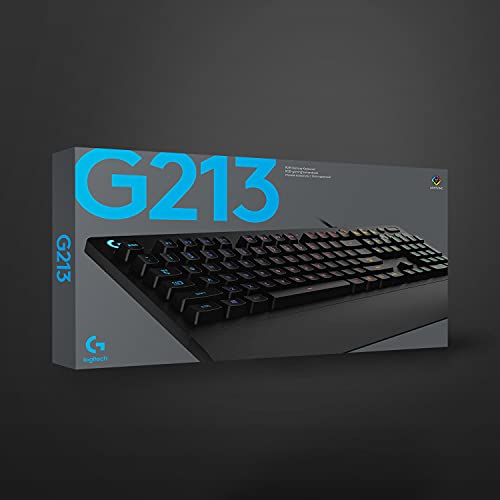 Logitech G G213 Prodigy Gaming Keyboard, LIGHTSYNC RGB Backlit Keys, Spill-Resistant, Customizable Keys, Dedicated Multi-Media Keys, QWERTY UK Layout - Black