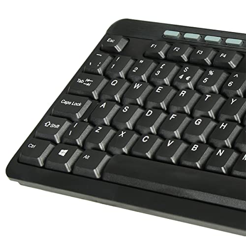 Combrite Wired Keyboard and Mouse Set, Full Size UK Layout Keyboard, Spill Resistant, Dedicated Multimedia Shortcut Keys, Comfort Optical Mouse, for Desktop PC, Laptop Computers, Black