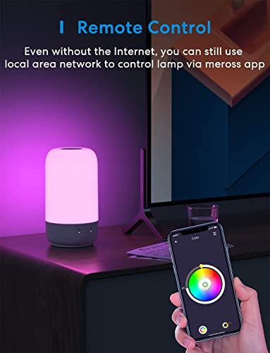 meross Smart Table Lamp, WiFi Lamp Support Apple HomeKit Alexa Google Assistant SmartThings, Bedroom Touch Lamp RGBWW Colour Voice Remote app Control (2.4GHz WiFi Only)