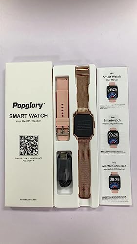 Popglory Smart Watch Women Men Answer/Make Calls, 1.85" Smartwatch 2 Straps with Split Screen, 100+ Sports Fitness Watch with Blood Pressure/Oxygen/Heart Rate Monitor for iOS and Android