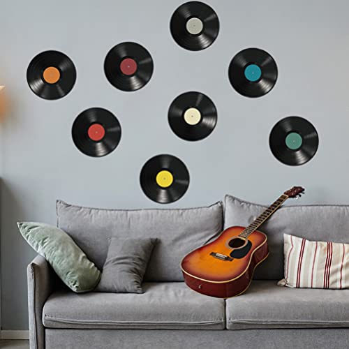 USHOBE 8Pcs Vintage Vinyl Records Decors Rock and Roll Party Decorations Fake Cd Wall Art Sticker Musical Notes Party Favors