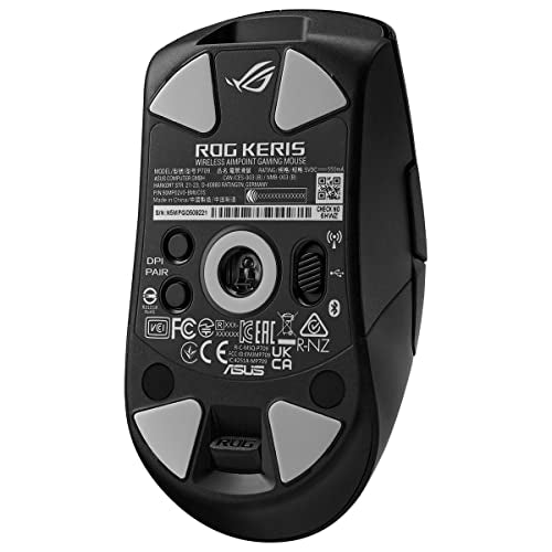 Asus ROG Keris Wireless AimPoint Gaming Mouse, Tri-mode connectivity (2.4GHz RF, Bluetooth, Wired), 36000 DPI sensor, 5 programmable buttons, ROG SpeedNova, Replaceable switches, Paracord cable, Black