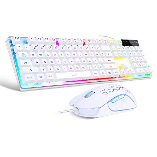 Gaming Keyboard and Mouse Combo, MageGee K1 RGB LED Backlit Keyboard with 104 Key Computer PC Gaming Keyboard for PC/Laptop (White)