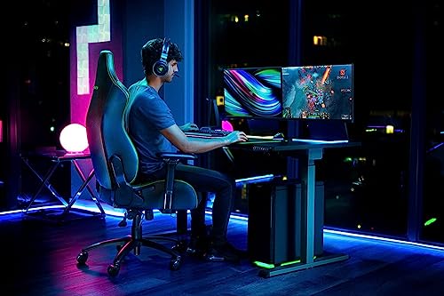 Razer Iskur - Premium Gaming Chair with Integrated Lumbar Support (Desk Chair / Office Chair, Multi-layer Synthetic Leather, Foam Padding, Head Pad, Height Adjustable) Black/Green | XL